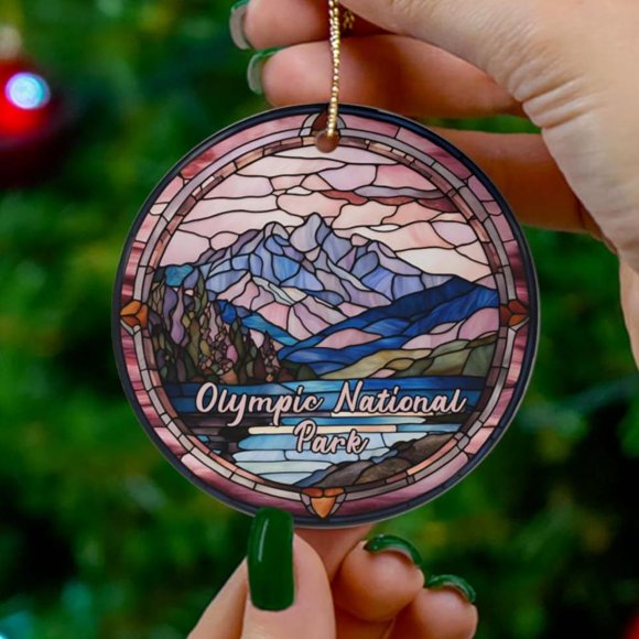 TRENDYONM Olympic National Park Ornament, Washington Mountain Ornament, Family Travel Gift Keepsake Gift 2D FLAT Ceramic Ornament, Anniversary Gift, Home Decoration