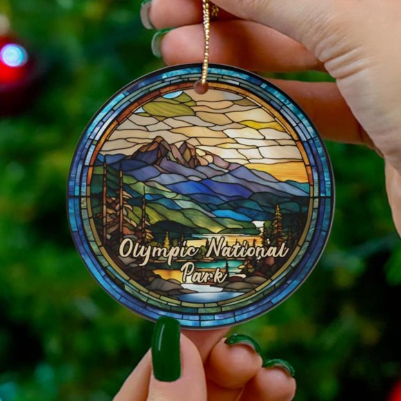 TRENDYONM Olympic National Park Ornament, Washington Mountain Ornament, Family Travel Gift Keepsake Gift 2D FLAT Ceramic Ornament, Anniversary Gift, Home Decoration