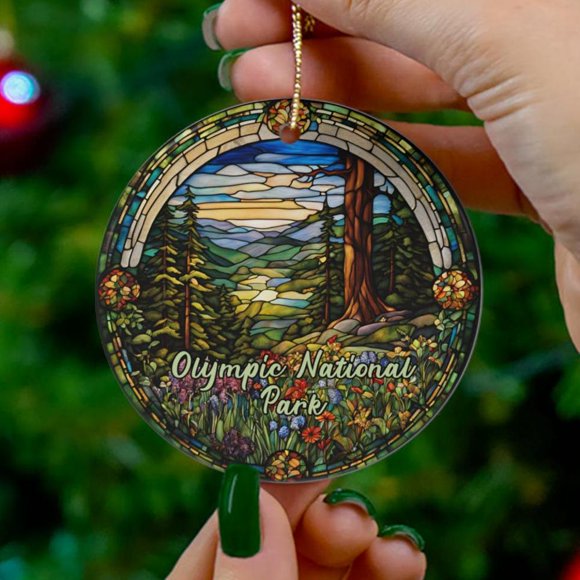 TRENDYONM Olympic National Park Ornament, Washington Mountain Ornament, Family Travel Gift Keepsake Gift 2D FLAT Ceramic Ornament, Anniversary Gift, Home Decoration
