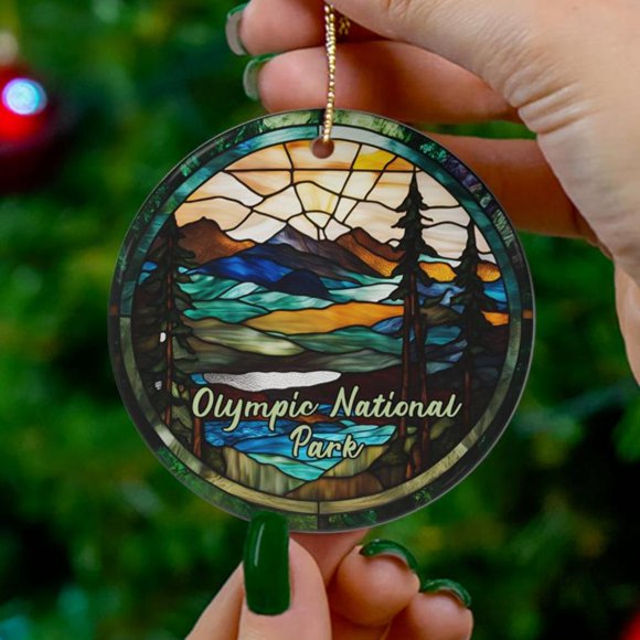 TRENDYONM Olympic National Park Ornament, Washington Mountain Ornament, Family Travel Gift Keepsake Gift 2D FLAT Ceramic Ornament, Anniversary Gift, Home Decoration
