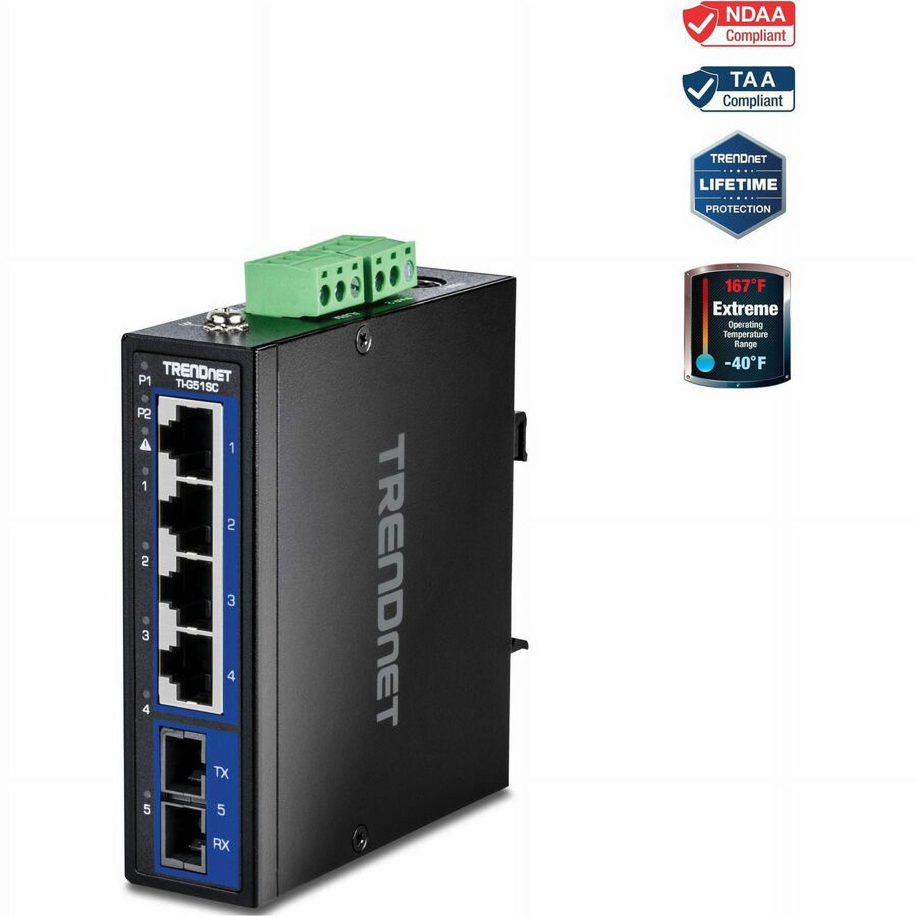 TRENDnet 5-Port Hardened Industrial Gigabit DIN-Rail Switch, TI-G51SC
