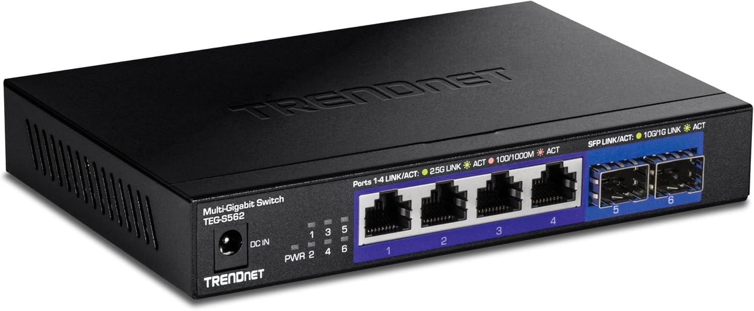 TRENDnet TEG-S562, 6-Port Multi-Gig Network Switch, Unmanaged Desktop Ethernet Switch with Metal Housing, Black