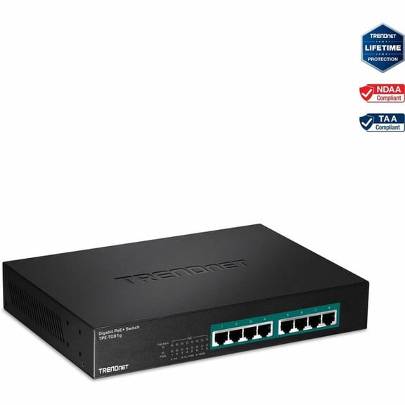 TRENDnet 8-Port Gigabit GREENnet PoE+ Switch - 8 Ports - 10/100/1000Base-T - 8 x Network - Twisted Pair - Gigabit Ethernet - 2 Layer Supported - Rack-mountableLifetime Limited Warranty