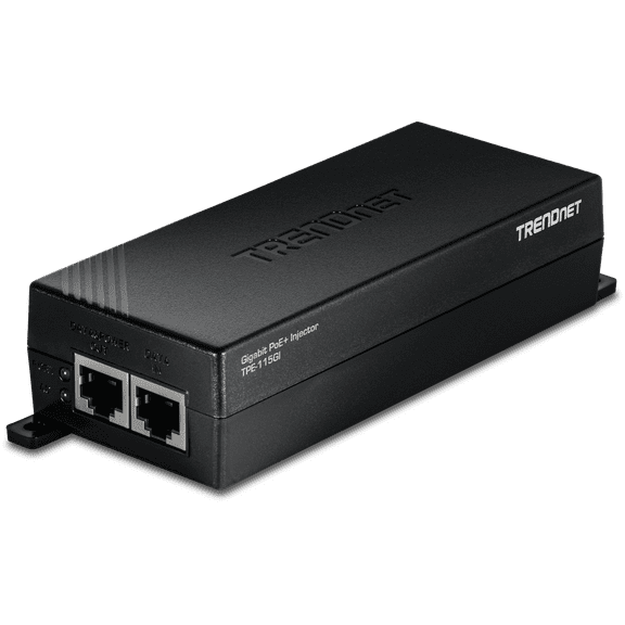 TRENDnet Gigabit PoE+ Injector for PoE and PoE+ Devices, Up to 100m, Model TPE-115GI Version V3, Black