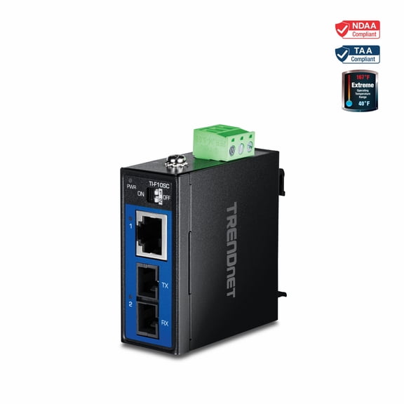 TRENDnet TI-F10SC Industrial 100Base-FX Multi-Mode SC Fiber Converter (2 km, 1.24 mi.)