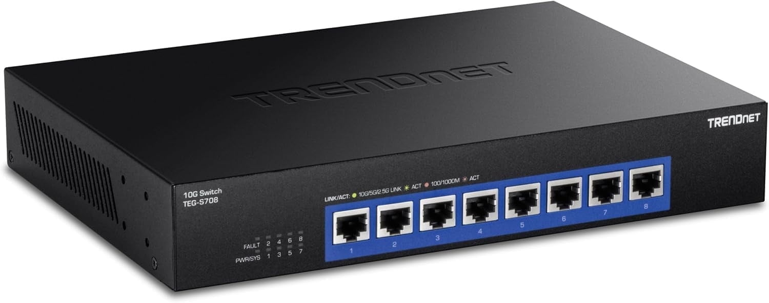 TRENDnet TEG-S708 8-Port 10G Multi Gigabit Network Switch with 160 Gbps Switching Capacity, Black