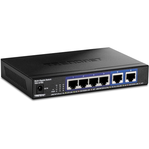 TRENDnet TEG-S762 6-Port Multi-Gig Network Switch with 2.5 G and 10 G for RJ45 Ports, Black
