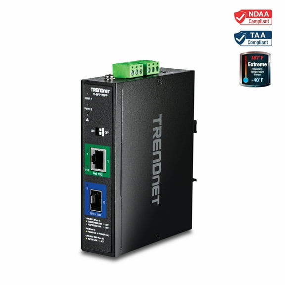 TRENDnet TI-BF711SFP,ndustrial 10G SFP+ to 10G PoE++ Media Converter