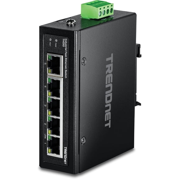 TRENDnet TI-E50 5-Port Industrial Fast Ethernet Switch, DIN-Rail and Wall Mount, Black