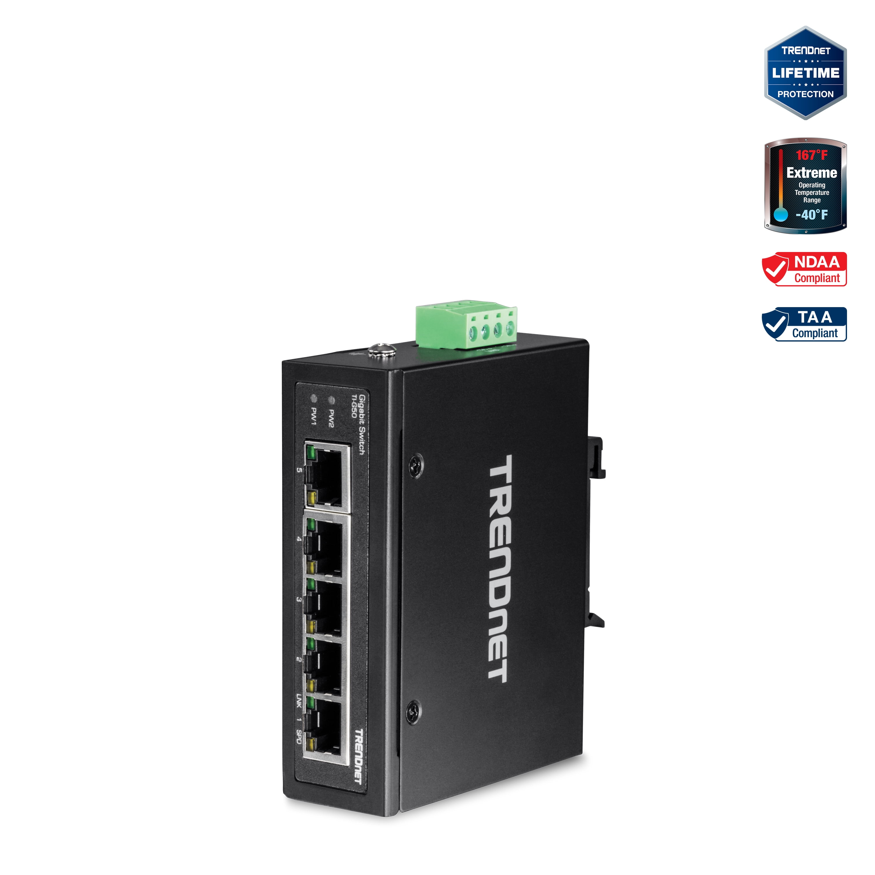 TRENDnet TI-G50 5-Port Industrial Gigabit Ethernet DIN-Rail Switch