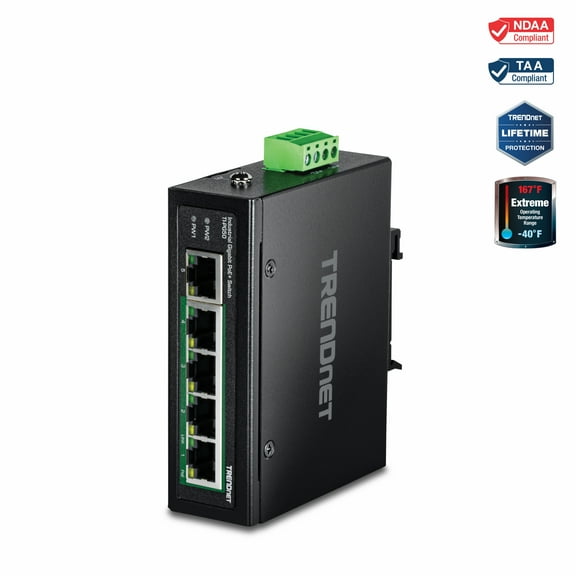 TRENDnet TI-PG50 5-Port Industrial Gigabit PoE+ DIN-Rail Switch