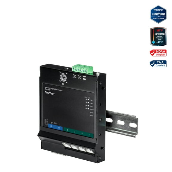 TRENDnet TI-PG62F 6-Port Industrial Gigabit PoE+ Wall-Mounted Front Access Switch
