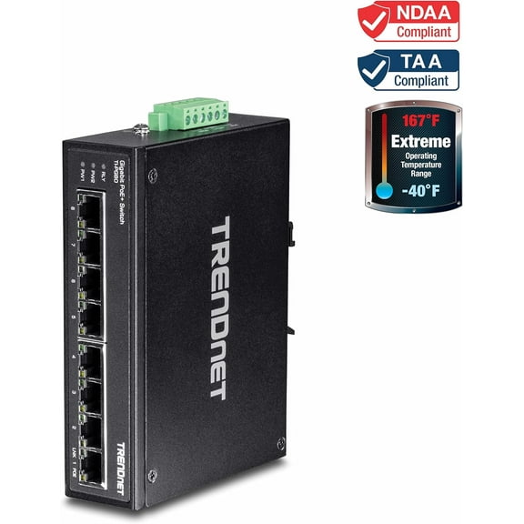 TRENDnet TI-PG80 8-Port Industrial Gigabit PoE+ DIN-Rail Switch