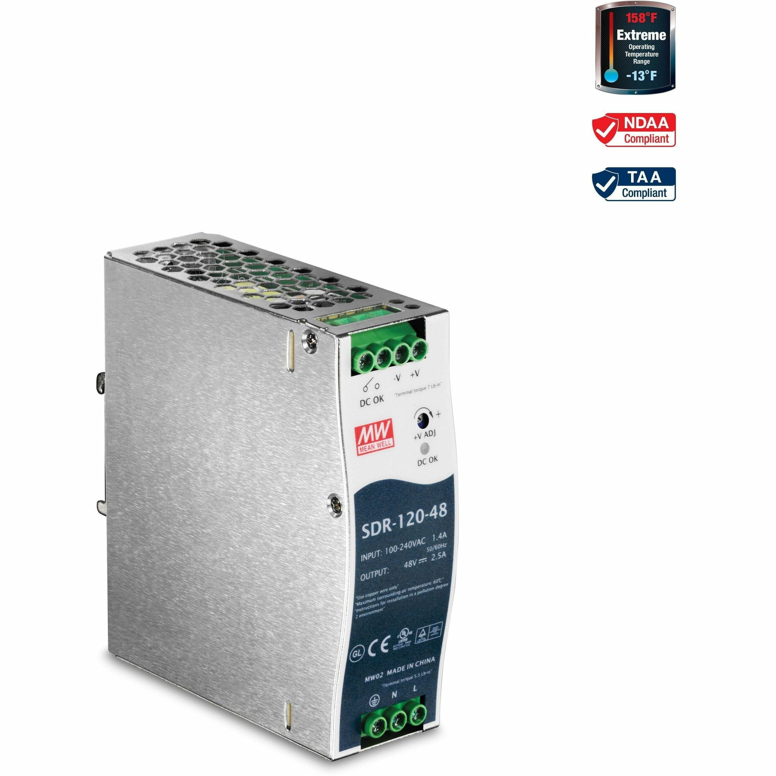 TRENDnet TI-S12048 150W, 48 – 56V DC, 3.12A AC to DC DIN-Rail Power Supply 
with PFC Function