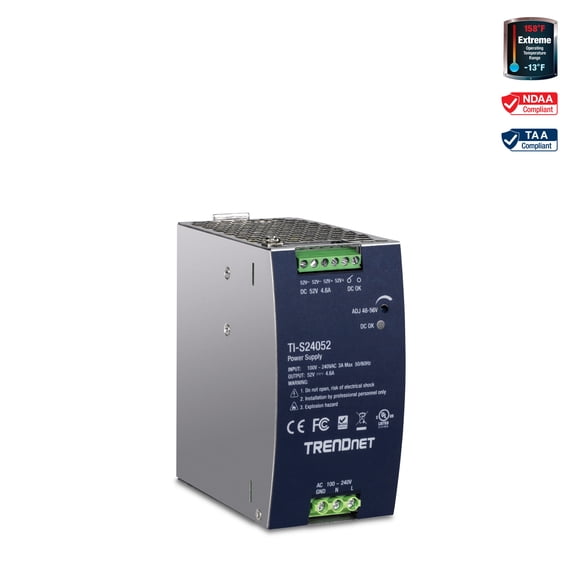 TRENDnet TI-S24052, 240W, 52V DC, 4.61A AC to DC DIN-Rail Power Supply
with PFC Function