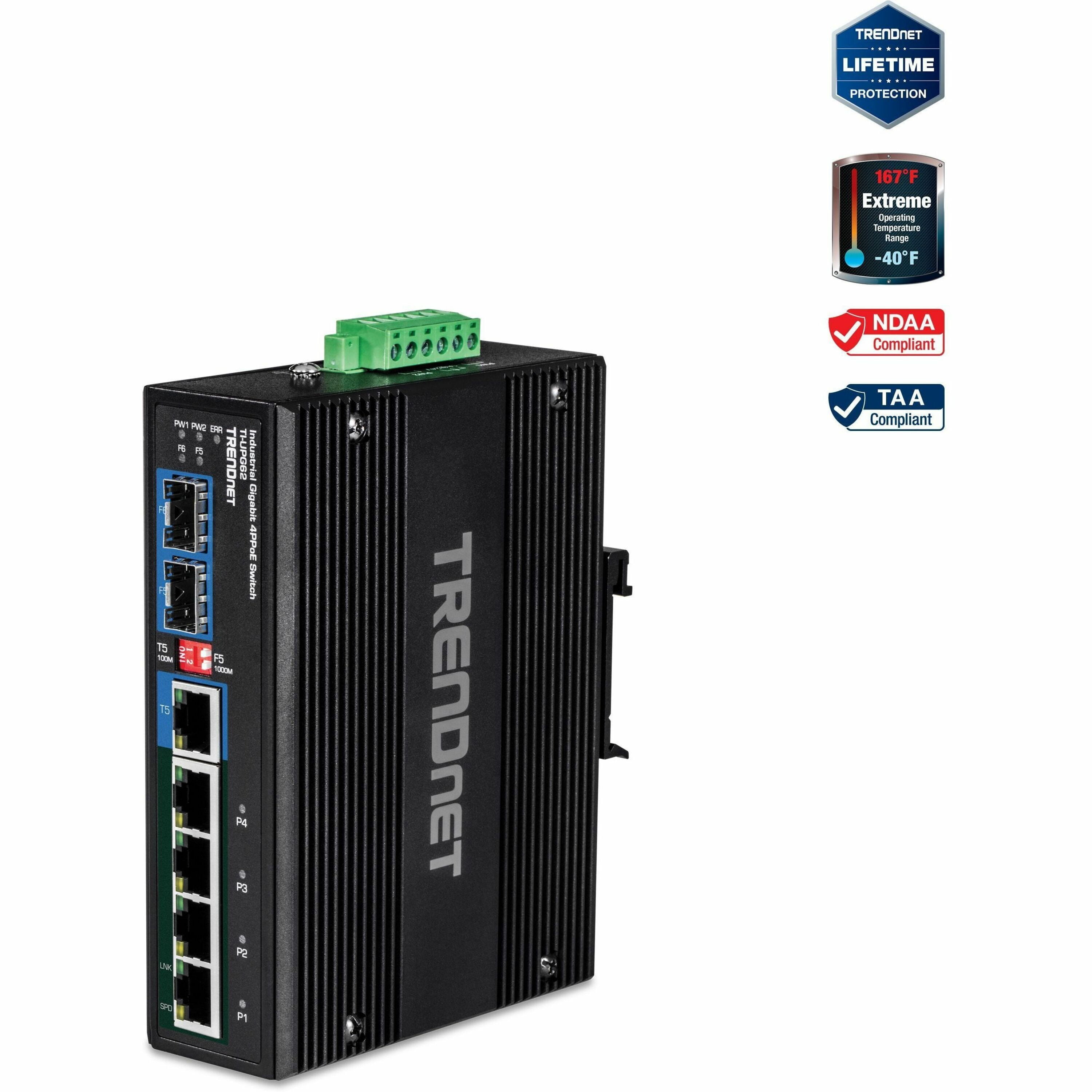 TRENDnet TI-UPG62, 6-Port Hardened Industrial Gigabit PoE++ DIN-Rail ...