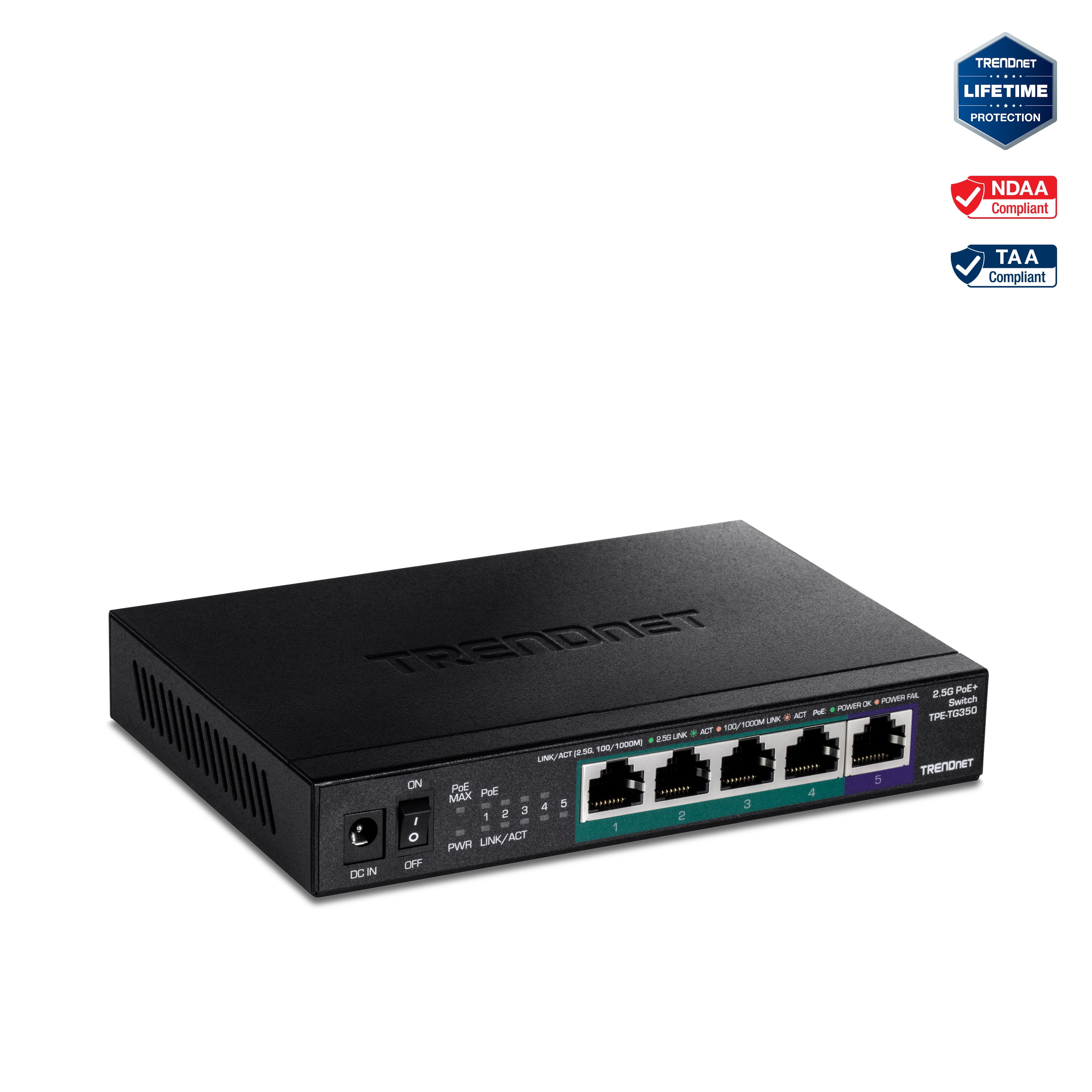 TRENDnet TPE-TG350,  5-Port Unmanaged 2.5G PoE+ Switch