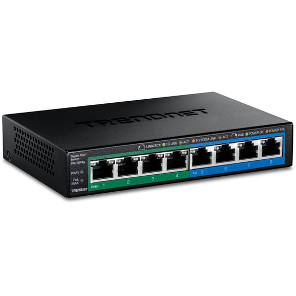TRENDnet TPE-TG44g 8-Port Switch with 4 Gigabit PoE Switch Ports and 4 non-PoE Ports
