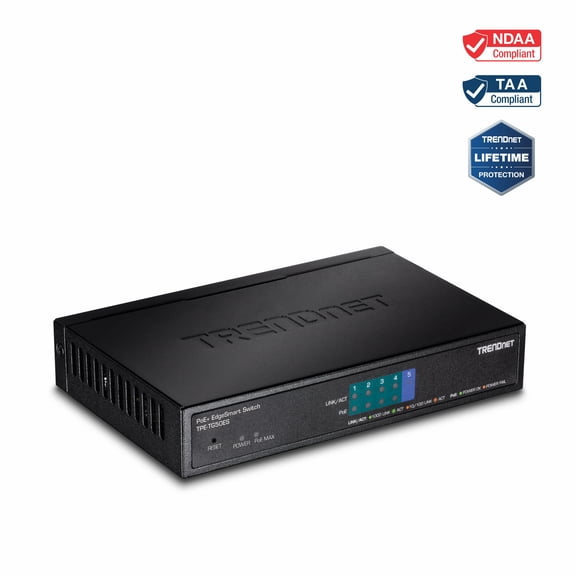 TRENDnet TPE-TG50ES 5-Port Gigabit EdgeSmart PoE+ Switch (31W)