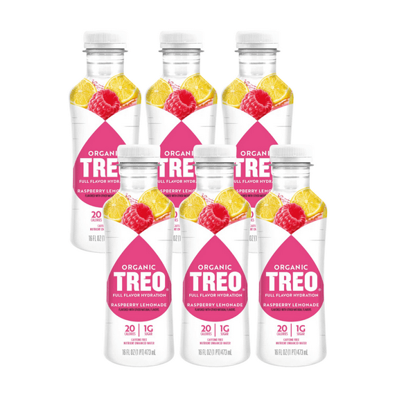 TREO Fruit & Birch Water Drink, Raspberry Lemonade, 16 fl oz (Pack of 6)