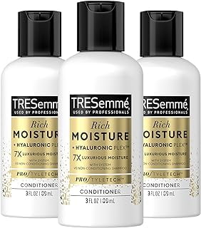 TRESemm Conditioner Moisture Rich - Ceramide + Hyaluronic Acid, Travel-Size Conditioner for Damaged Hair, Moisturizing Conditioner TREsemme, Hair Care Products for Women/Men, 3 Oz (Pack of 3)