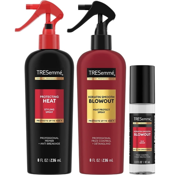 TRESemm Blowout Heat Protectant Spray, Serum & Styling Spray Trio | Helps Protect Hair from Heat While Smoothing Frizz and Adding Lasting Shine