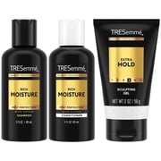 TRESemm  Travel Shampoo, Conditioner & Hair Gel   Rich Moisture Hair Products + Alcohol-Free Styling Gel, 24H Frizz Control 3 Piece Set