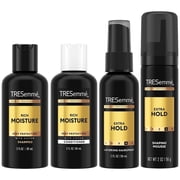 TRESemm  Travel Shampoo, Conditioner, Hairspray & Hair Mousse   Rich Moisture Hair Products + Non-Aerosol Hair Spray & Alcohol-Free Mousse, 24H Frizz Control 4 Piece Set