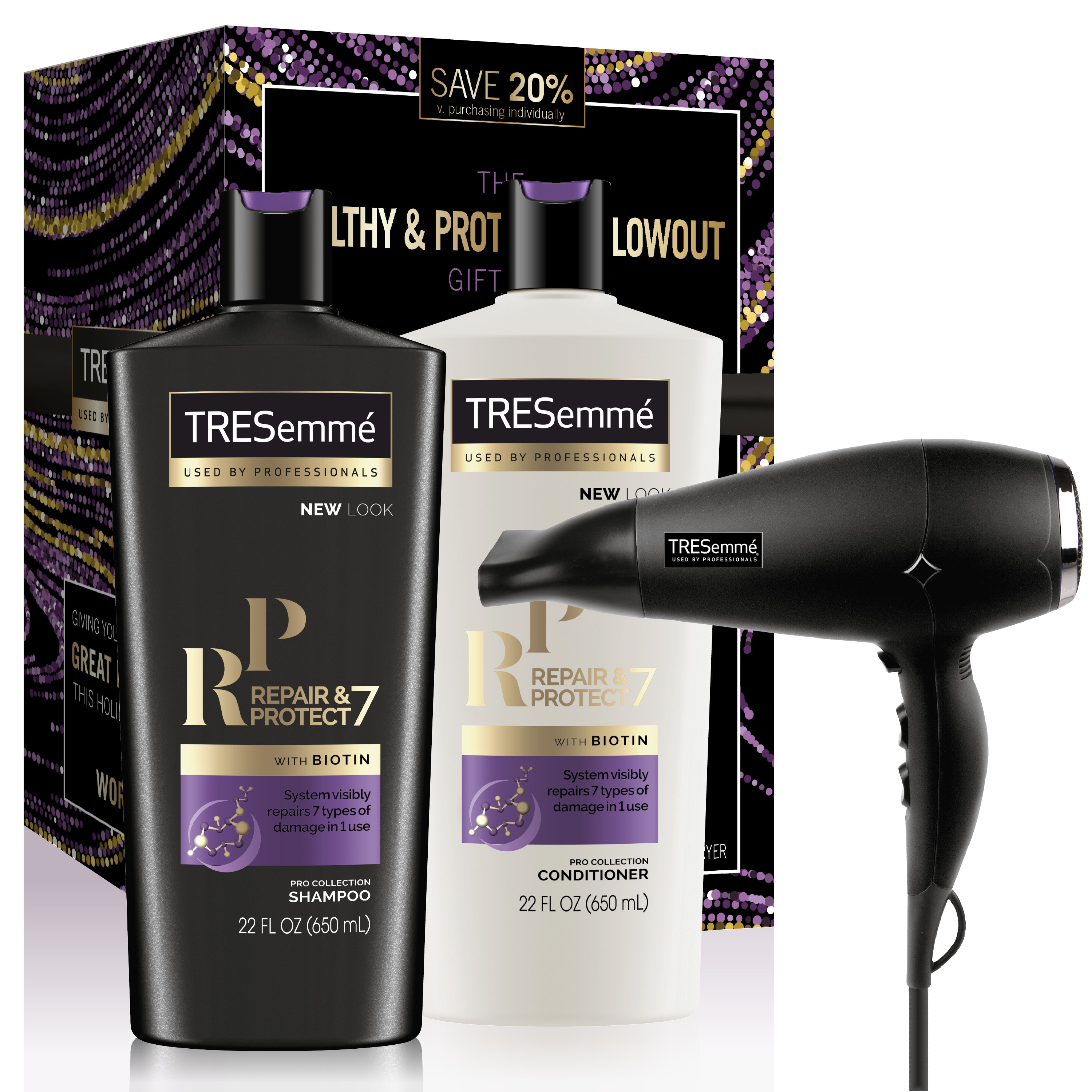 TRESemme 3-Pc Healthy & Protected Blowout Gift Set Repair and Protect with Hair Dryer (Shampoo, Conditioner) ($24.84 Value) - image 1 of 11