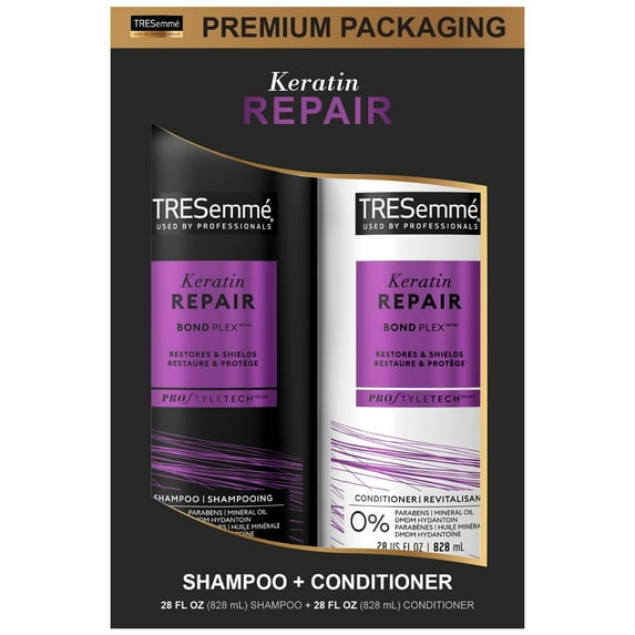 TRESemme Shampoo and Conditioner Set Keratin Hair Treatment, Paraben and Sulfate Free Shampoo Safe for Color-Treated Hair, Deep Conditioner for Dry Damaged Hair, Keratin Repair, 28 Fl Oz (2 Piece Se