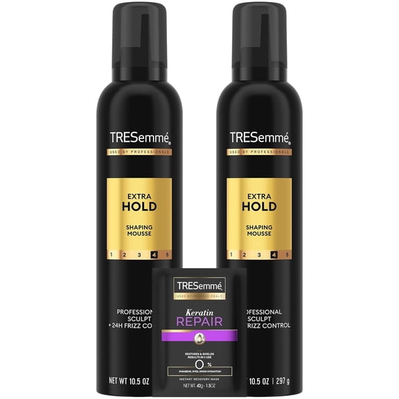 TRESemm Extra Hold Shaping Mousse 2-Pack + Keratin Hair Mask Long-Lasting Volume and Hold | Bonus Keratin Hair Mask Helps Leave Hair Smooth and Manageable