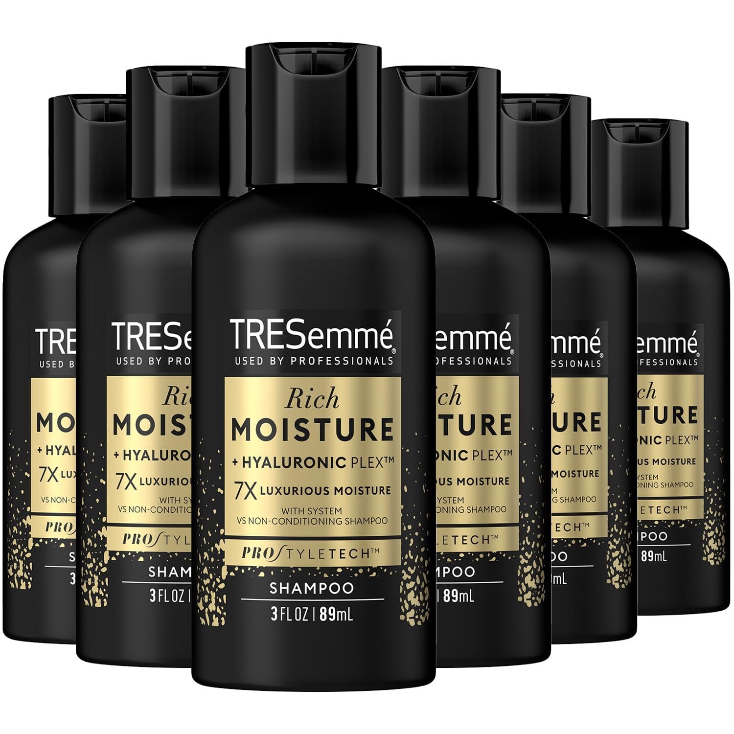 TRESemme Shampoo Moisture Rich - Rich Moisture + Hyaluronic Acid, Shampoo for Men and Women, Moisture Shampoo for Dry Hair, Travel-Size Shampoo, Hair Care Products for Women/Men, 3 Oz Pack of 6