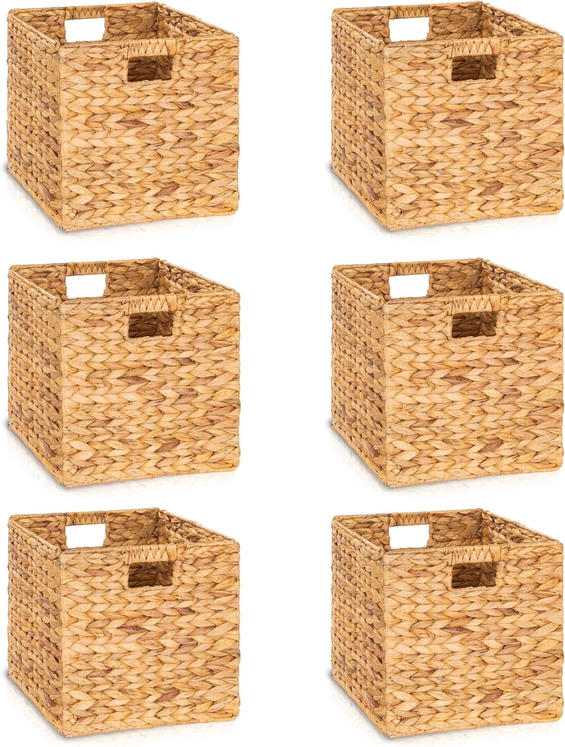 TREVIETDECOR 10.6x10.6in Wicker Storage Baskets, Handwoven Water Hyacinth Foldable Cube Bins Fit 11.6" × 11.6" and Larger Cube Shelves