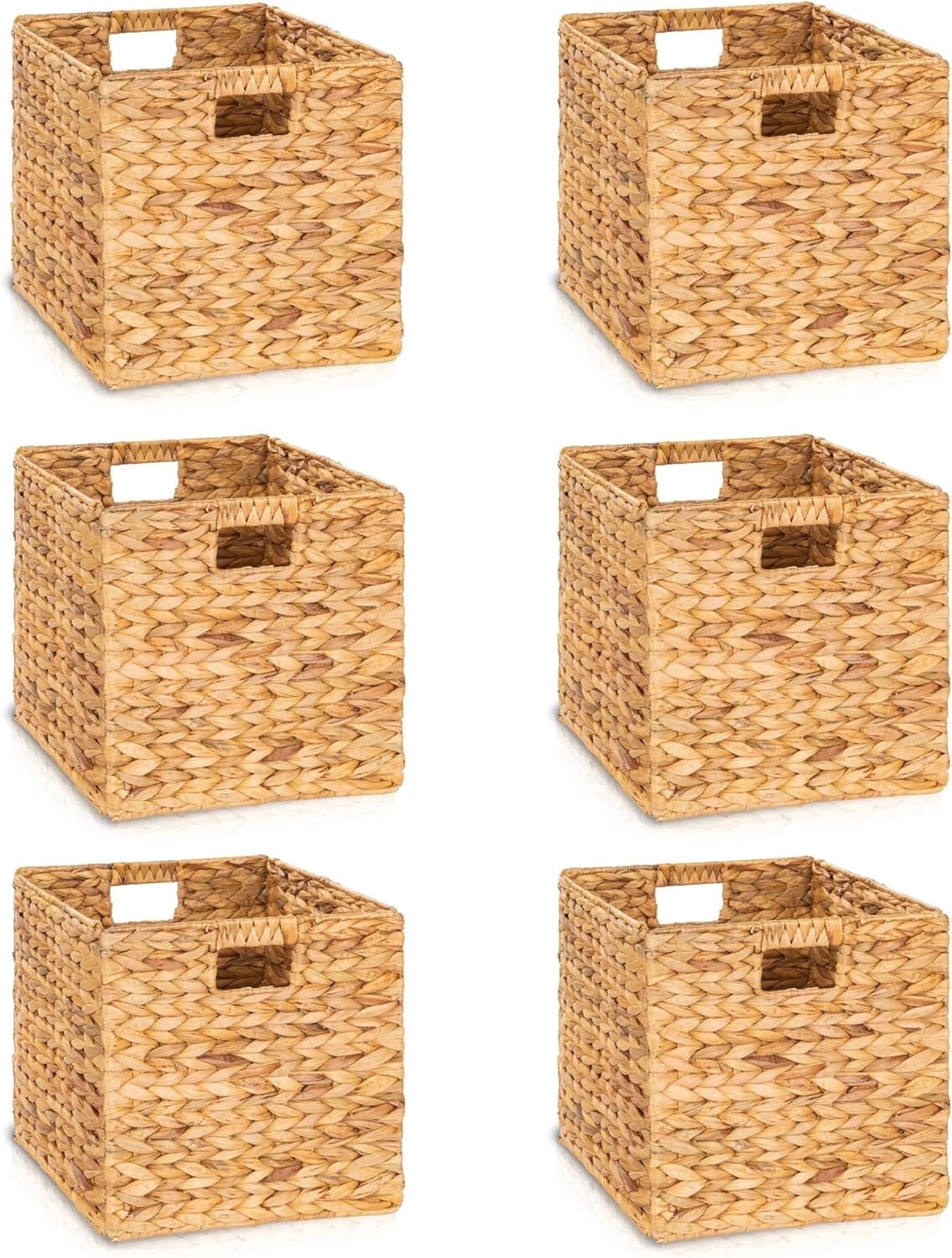 TREVIETDECOR 12.6x12.6in Wicker Storage Baskets, Handwoven Water Hyacinth Foldable Cube Bins Fit 13.6" × 13.6" and Larger Cube Shelves