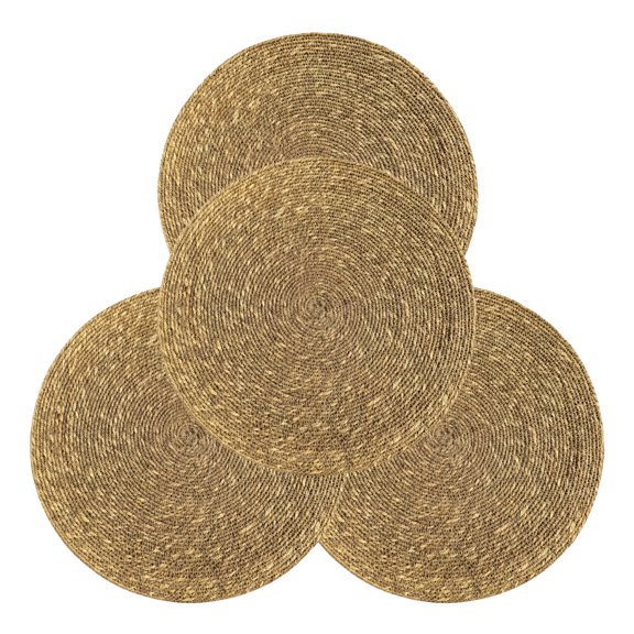TREVIETDECOR 13.8" Round Seagrass Rattan Placemats Set 4, Woven Farmhouse Spring Plate Chargers for Wedding, Party, Christmas, Events