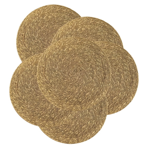 TREVIETDECOR 13.8" Round Seagrass Rattan Placemats Set 6, Woven Farmhouse Spring Plate Chargers for Wedding, Party, Christmas, Events