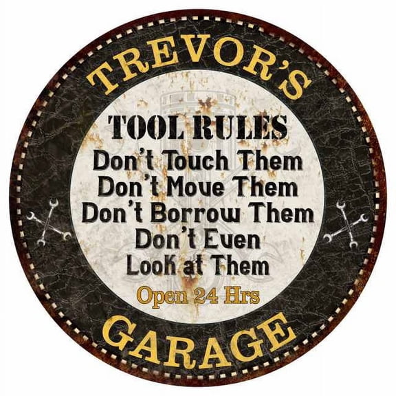 TREVOR'S Garage Rules 14" Round Metal Sign Garage Bar Wall Decor 100140013355