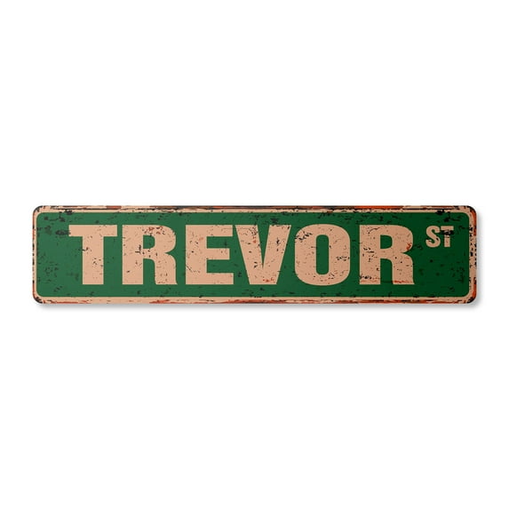 TREVOR Vintage Plastic Street Sign Childrens Name Room Sign | Indoor/Outdoor | 30" Wide