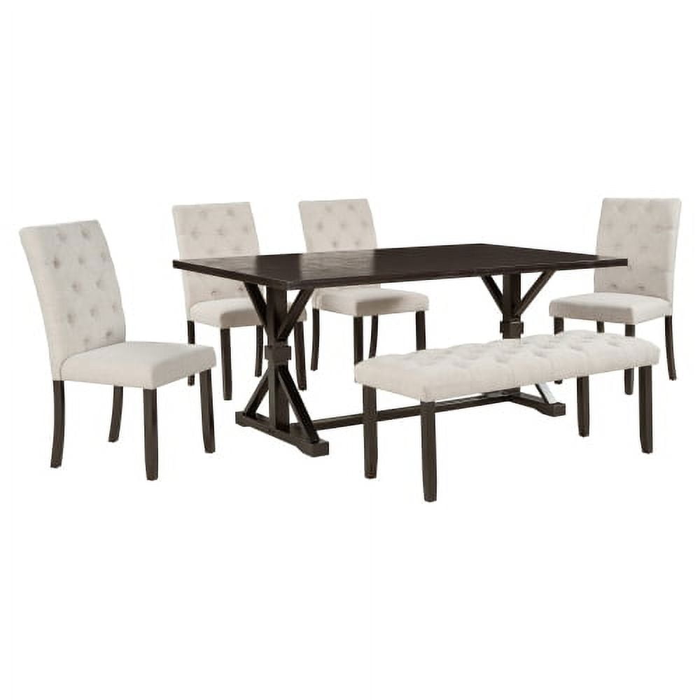 TREXM 6-Piece Farmhouse Dining Table Set 72" Wood Rectangular Table, 4 ...