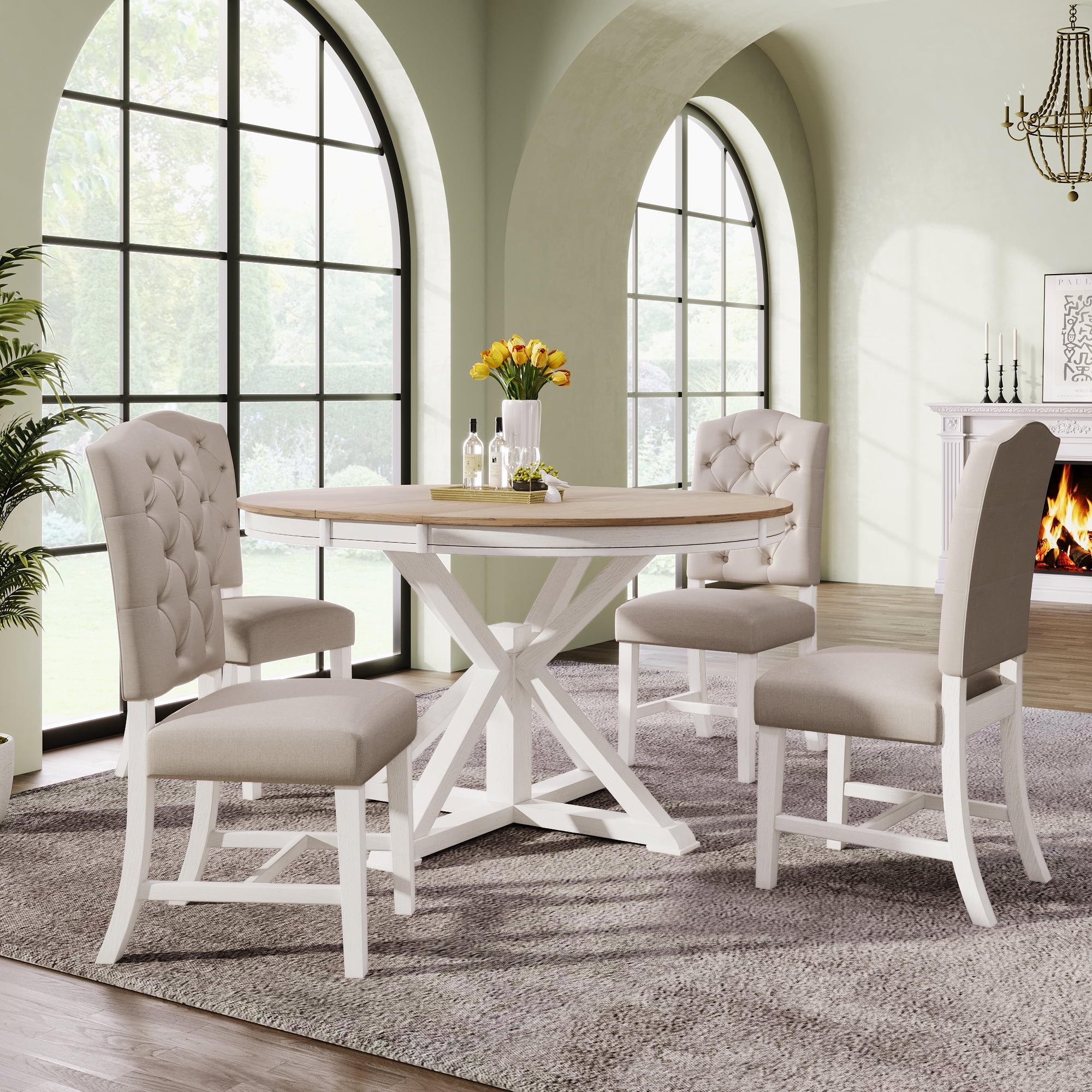 TREXM Functional Furniture Retro Style Dining Table Set with Extendable ...