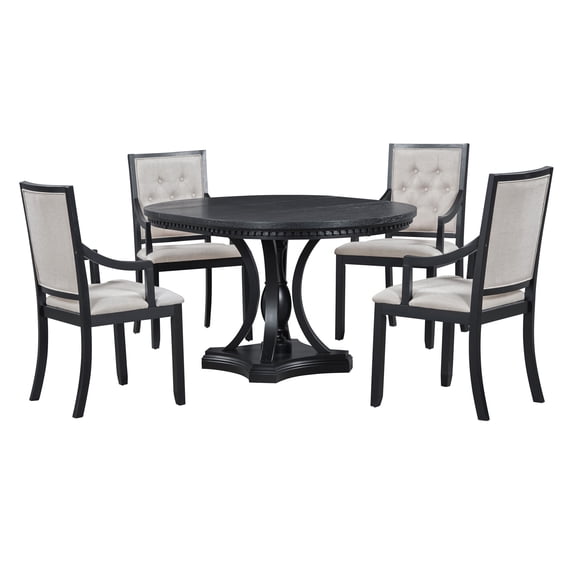 TREXM Retro 5-piece Dining Set Extendable Round Table and 4 Chairs for ...