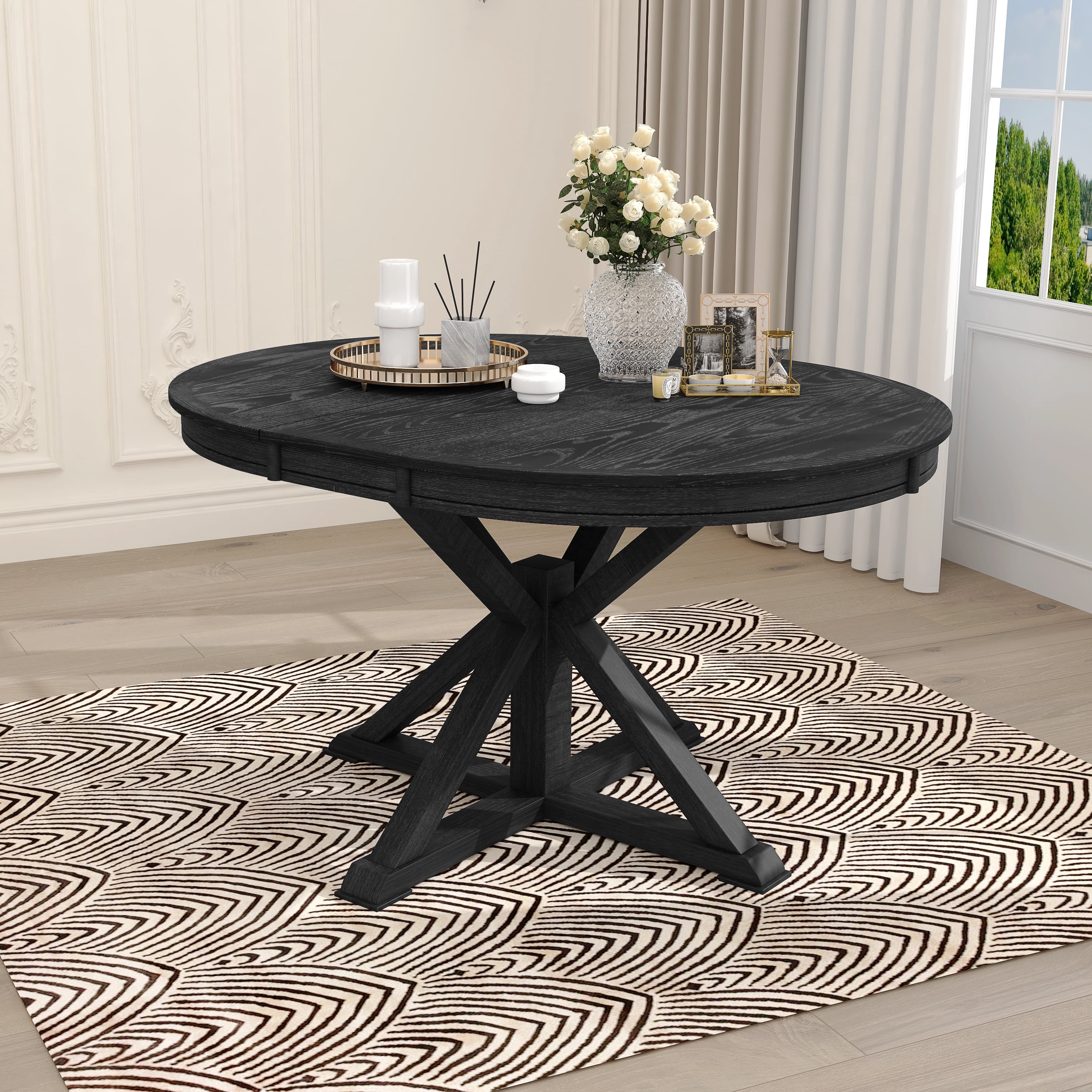 TREXM Retro Functional Extendable Dining Table with a 12" Leaf for ...