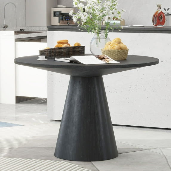 TREXM Retro Round Dining Table Minimalist Elegant Table for Living Room, Dining Room (Black)