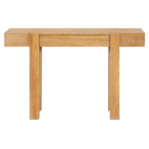TREXM Rustic Minimalist Console Table with Hidden Drawer, Side Power Outlet,Wood Entryway Table for Entryways, Living Rooms and Home Offices(Natural)