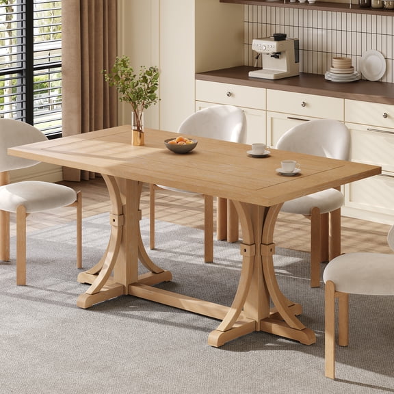 TREXM Solid Wood Dining Table for 6 People, Natural, Classic, Rubberwood, Oak