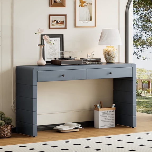 TREXM's Farmhouse Rustic Console Table - 2 Drawers, Navy, Ideal for Entryway & Living Room