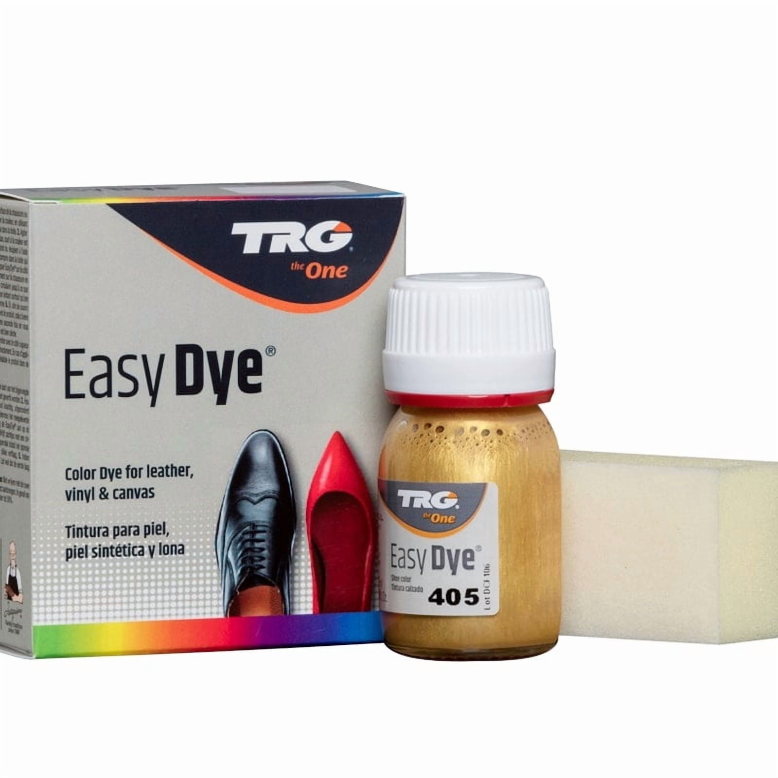 TRG Metallic Gold 405 Color Dye - best metallic paint. Easy-to-use product safely cleans, dyes and shines metallic leather, canvas or vinyl. Restores new life to old, hard leather.