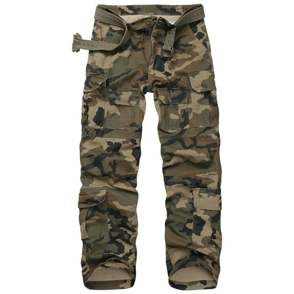 TRGPSG Camouflage Cargo Pants for Men, Casual Cotton Camo Pants, Relaxed Fit Work Pants Streetwear with Multi Pockets(No Belt)