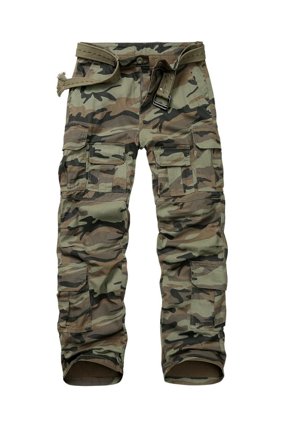 Camouflage Cargo Pants for Men, Casual Cotton Camo Pants, Relaxed Fit Work Pants Streetwear with Multi Pockets(No Belt)