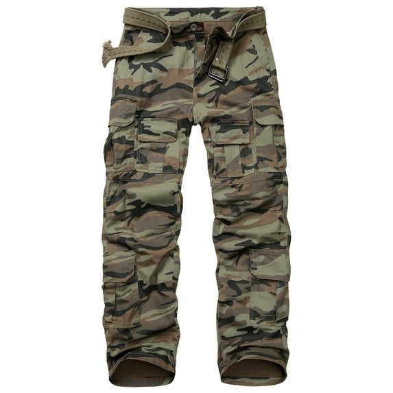 TRGPSG Camouflage Cargo Pants for Men, Casual Cotton Camo Pants, Relaxed Fit Work Pants Streetwear with Multi Pockets(No Belt)